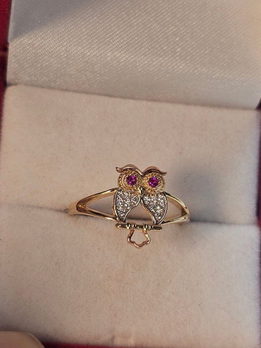 14k Gold Owl Ring #7 - Anillo 14k Oro Búho #7