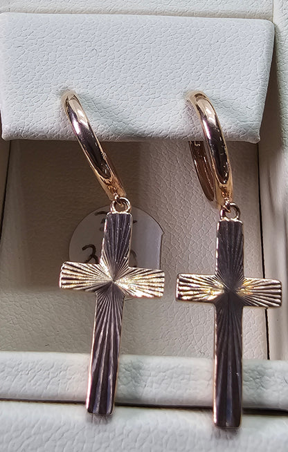 Aretes de Cruz 14k Oro Rosa