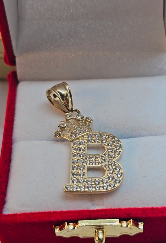 Letter 'B' Pendant 14k Gold - Dige Inicial 'B' Oro 14k CZ