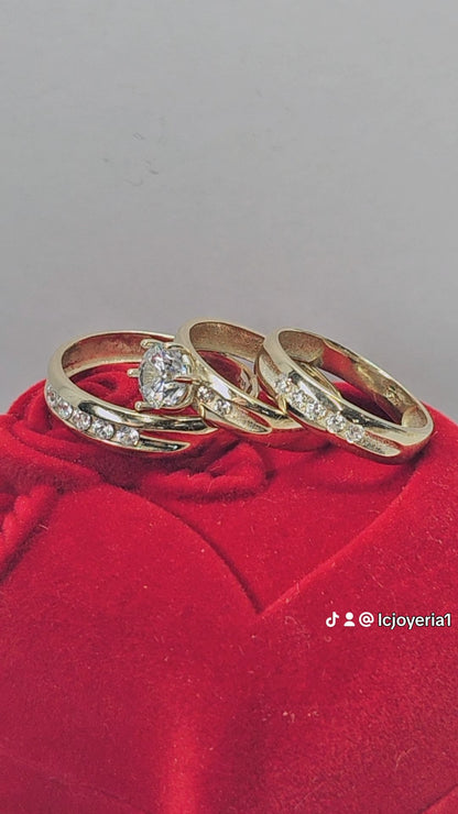 14K Gold Wedding Ring Set for Couple - Anillos de Boda Set 14k