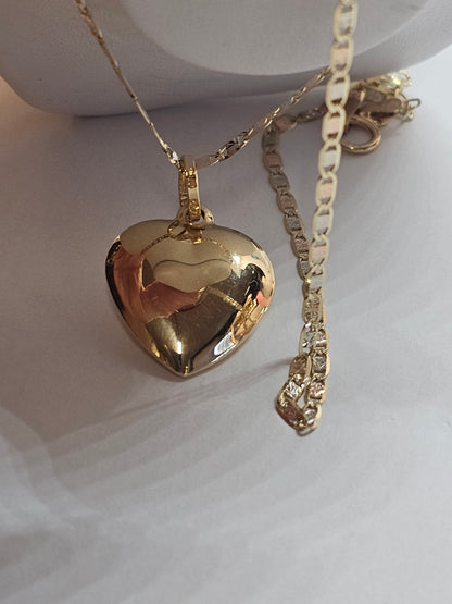 14K Gold Chain and Bubble Heart Pendant - Dige de Corazón y Cadena 14k oro