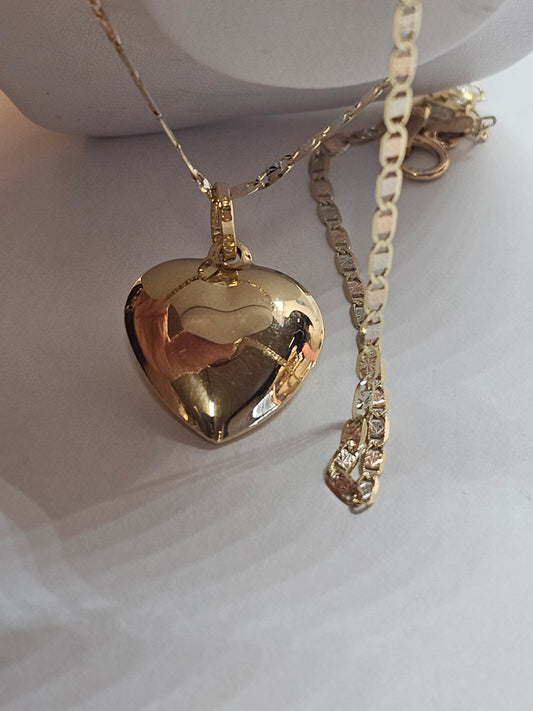 Dige de corazón y cadena 14k oro