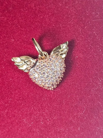 Corazón 14k Oro Cubic Zirconia Rosa Con Alas