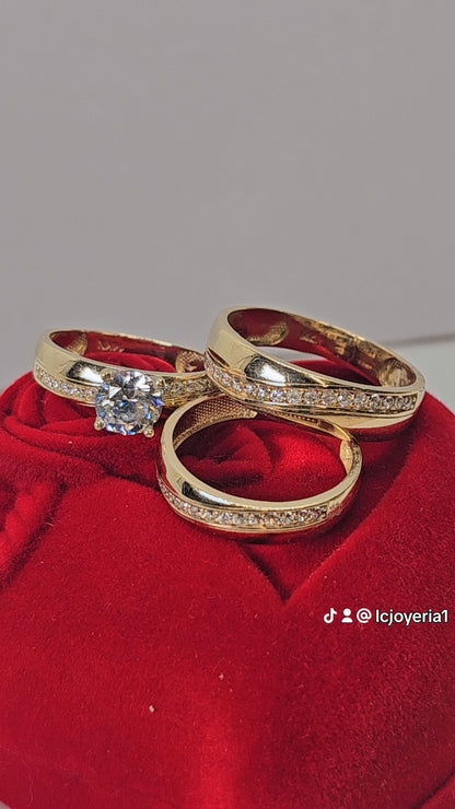 14K Gold Wedding Ring Set for Couple - Anillos de Boda Set 14k