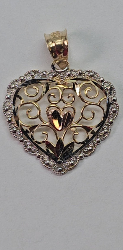 Dije Corazón Oro 14K Diseño Elegante con Zirconias Brillantes