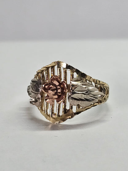14K Gold 3-Tone Ring with Rose - Anillo con Rosa 3 tonos  14k