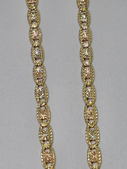 Cadena 14k Valentino 3 tonos 2 mm