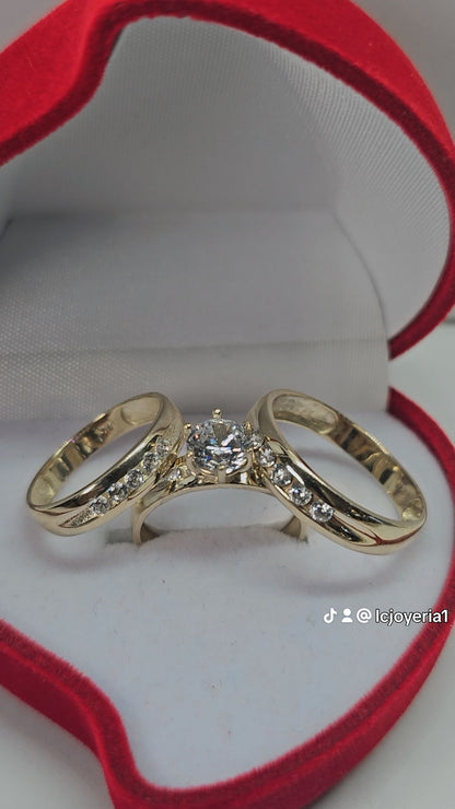 14K Gold Wedding Ring Set for Couple - Anillos de Boda Set 14k