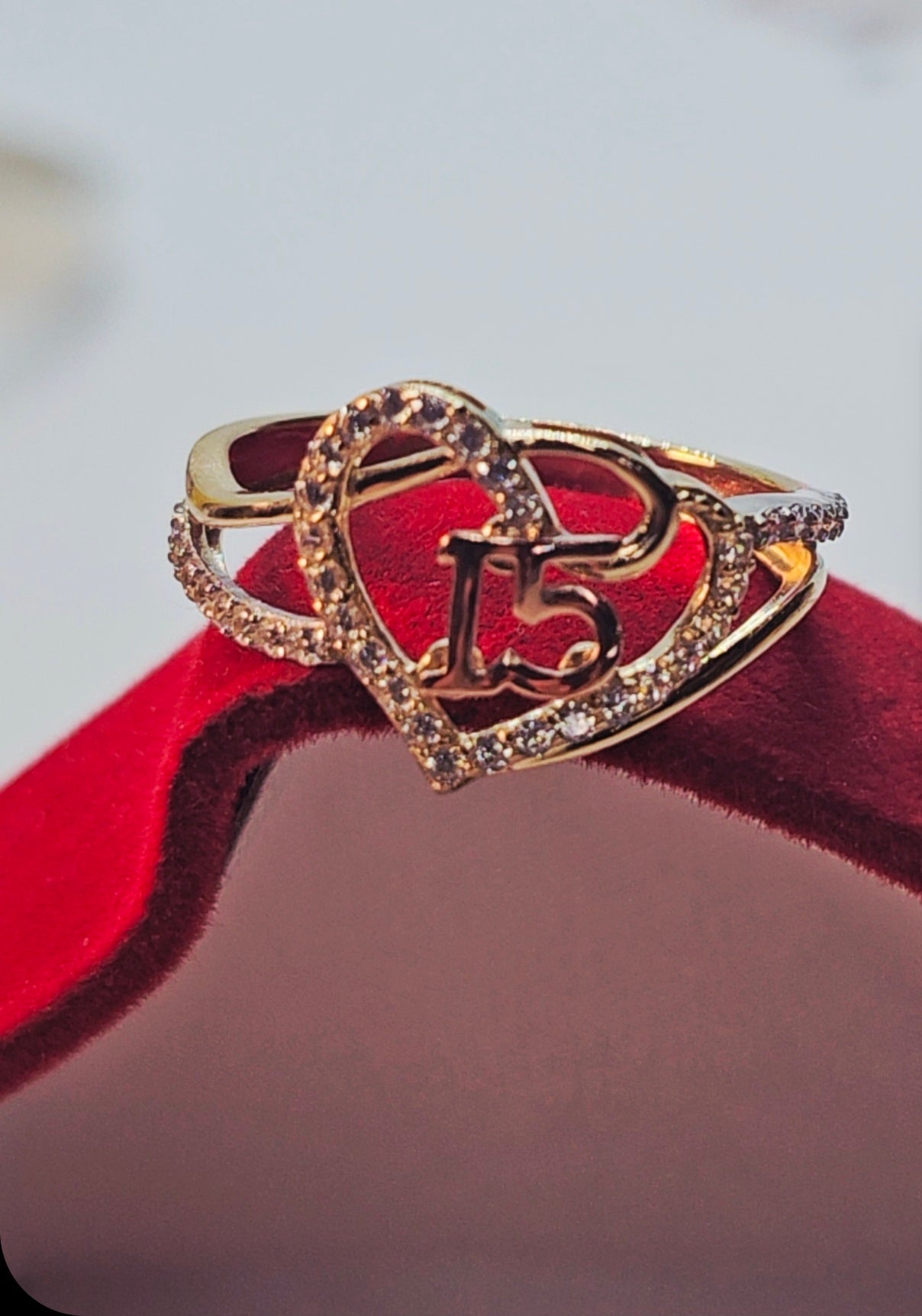 14K Gold Heart Quinceañera Ring - Anillo de 15 Años 14k