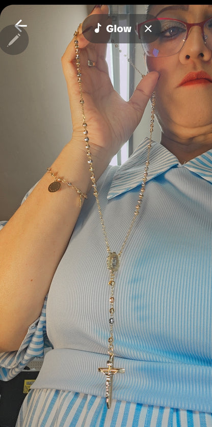 14K 3-Tone Gold Rosary 4mm - Rosario 3 Tonos 14k Oro 4mm