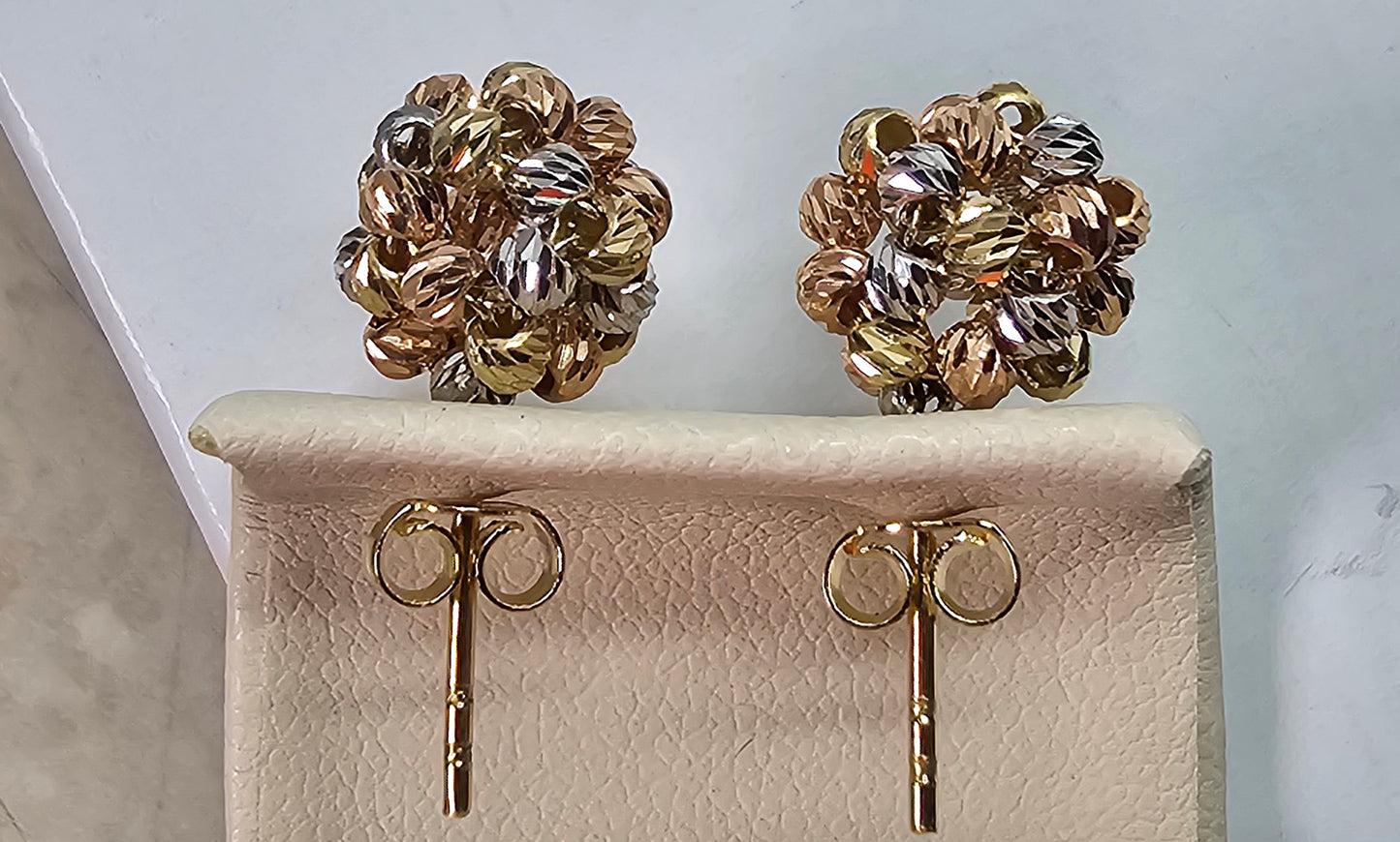 Aretes 3 Tonos 14k Oro Italiano