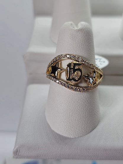 14K Gold Quinceañera Ring - Anillo de 15 Años 14k