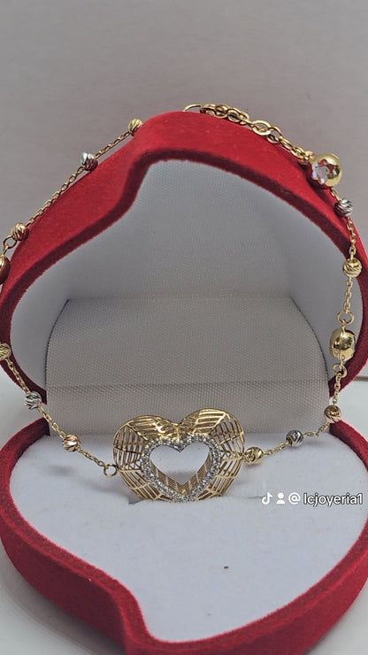 14K Gold Heart Bracelet - Brazalete 14k Corazón