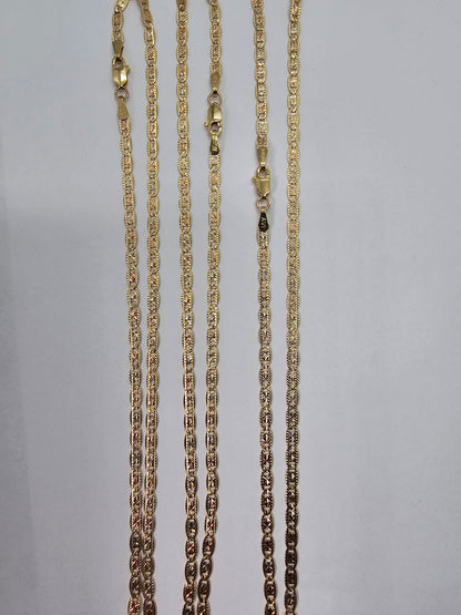 14K Gold 3-Tone Valentino Chain 2.8 mm - Cadena 14K Valentino 3 Tonos 2.8 mm