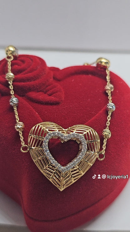 14K Gold Heart Bracelet - Brazalete 14k Corazón