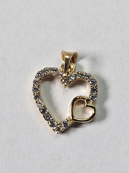 14K Gold Heart within a Heart Pendant - Dige de Corazon 14k
