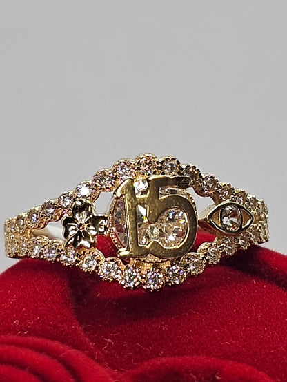 14K Gold Quinceañera Ring - Anillo de 15 Años 14k