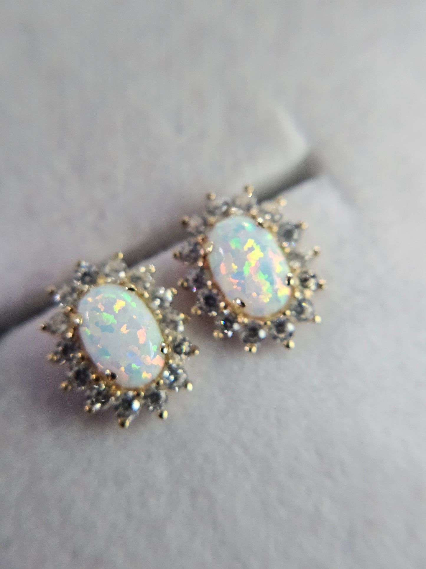 14k REAL GOLD Flower Opal CZ Stud Earrings