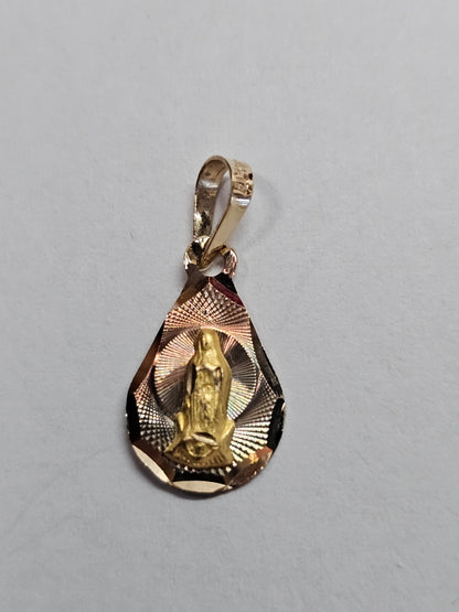 14K Gold Virgin Mary Tear-Drop Pendant - Dige Gotita Virgen de Guadalupe 14K