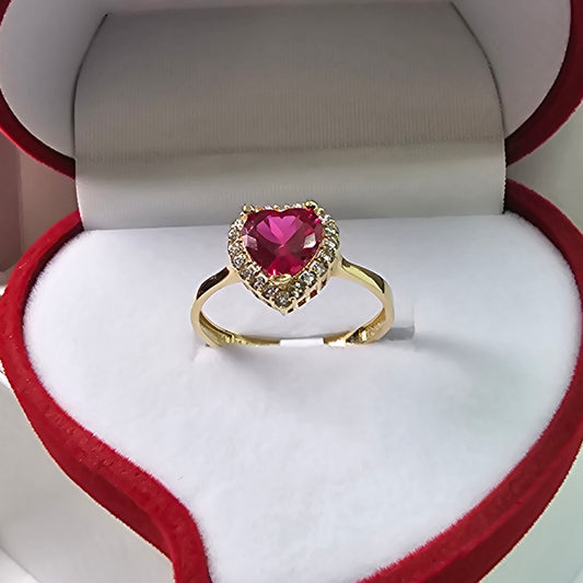 Anillo 14k Oro Amarillo Corazón Rosa Size 7.5