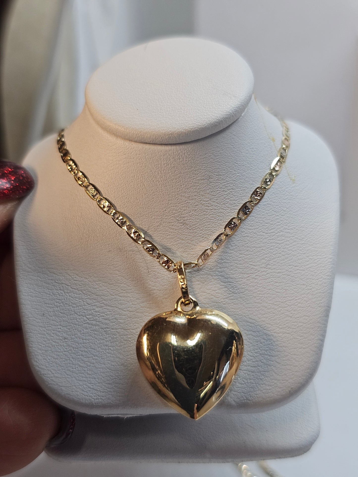 Dige de corazón y cadena 14k oro