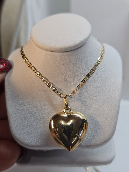 14K Gold Chain and Bubble Heart Pendant - Dige de Corazón y Cadena 14k oro