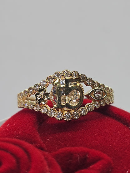 14K Gold Quinceañera Ring - Anillo de 15 Años 14k