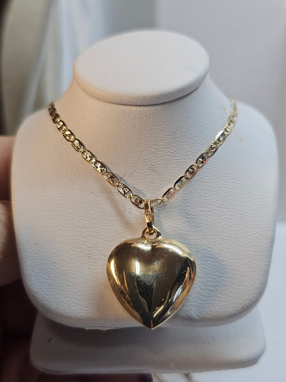 14K Gold Chain and Bubble Heart Pendant - Dige de Corazón y Cadena 14k oro