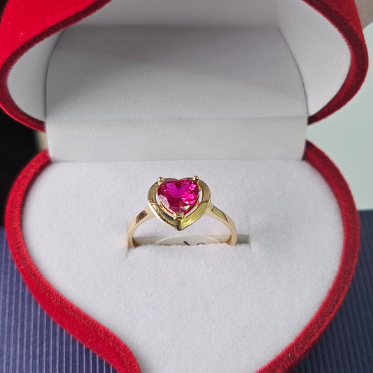 Anillo 14k Oro Amarillo Corazón Rojo Size 7.5