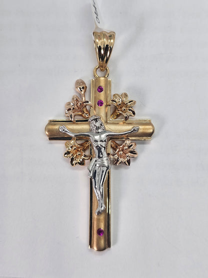 14K Gold 3-Tone Cross Pendant - Dige Cruz 14k oro  3 Tonos