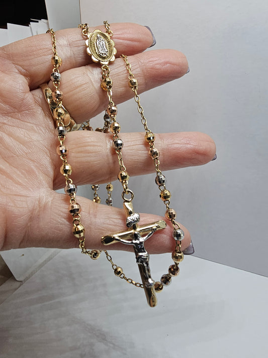 Rosario 3 tonos 14k oro 4mm