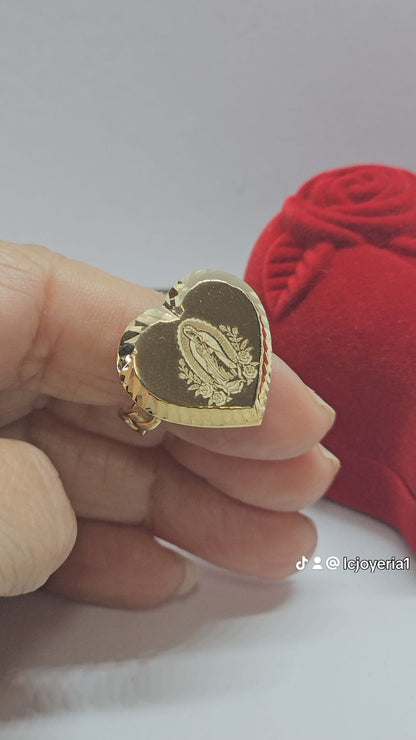 14K Gold Heart Virgin Mary Ring - Anillo 14k corazón Virgen de Guadalupe