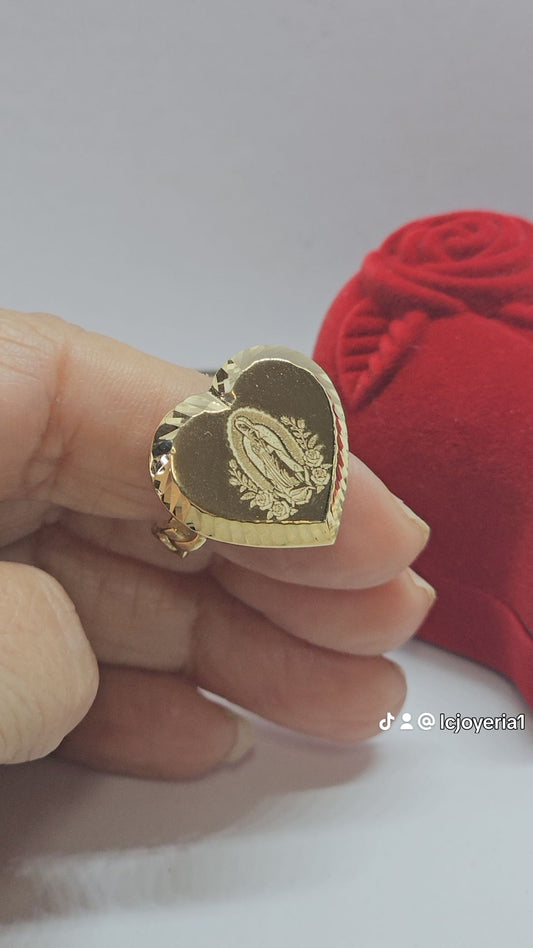 14K Gold Heart Virgin Mary Ring - Anillo 14k corazón Virgen de Guadalupe