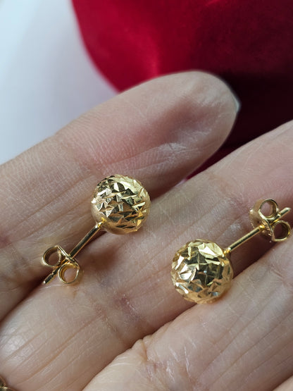 14K Gold Solid Round Earrings - Aretes de bolita solidos 14k