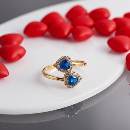 14K Gold Double Heart Ring  - Anillo Doble Corazón Oro 14k #8.5